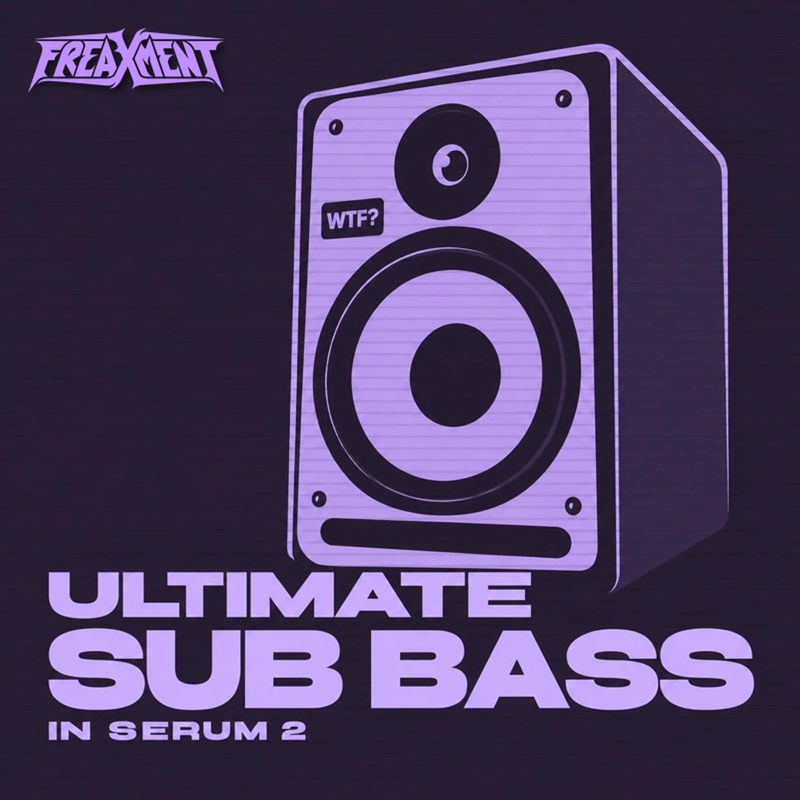 Ultimate Sub Bass in Serum 2 cover: a violet studio monitor on a dark background